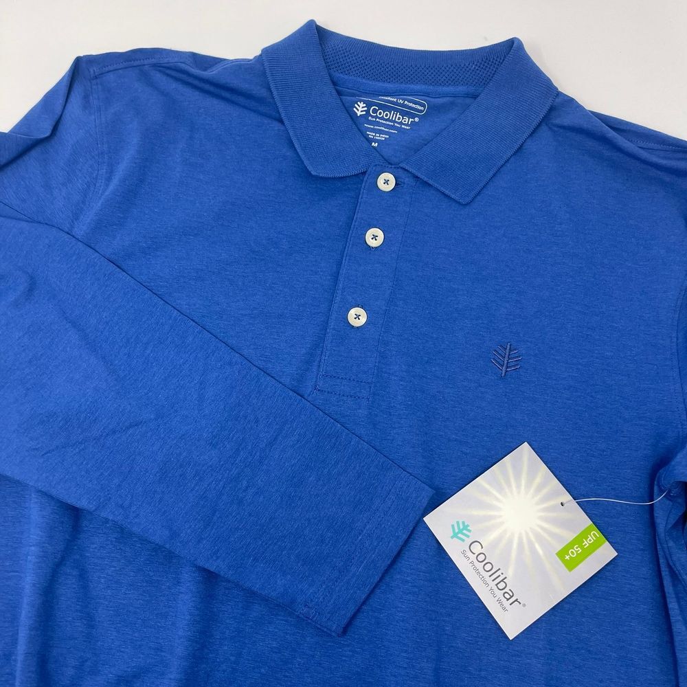 Coolibar Men's Royal Blue Long Sleeve UPF 50+ Protection Polo‎ Shirt Size M